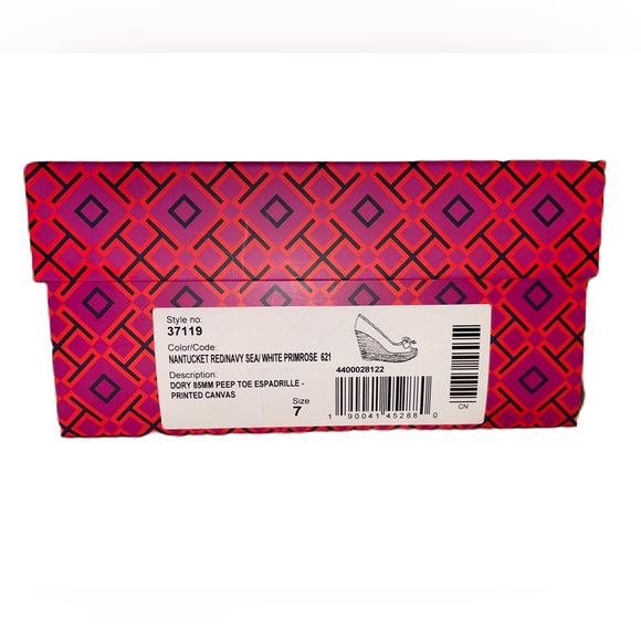Tory Burch Dory Nantucket Red Navy Sea White Primrose Peep Toe Espadrille Wedges - Picture 13 of 15